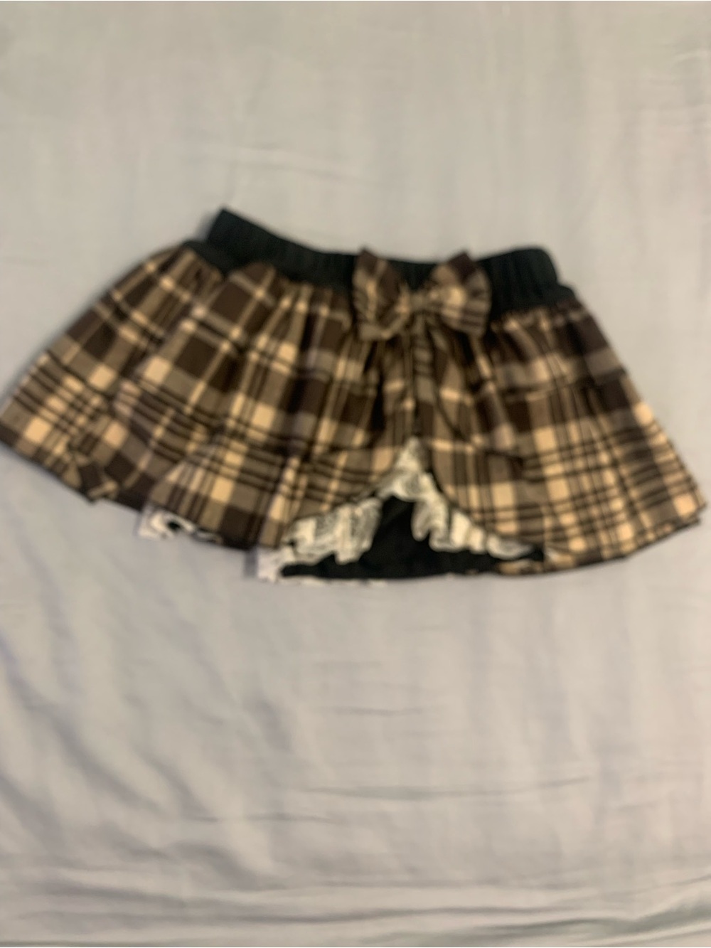 Girls Brown Plaid Skirt with Bow